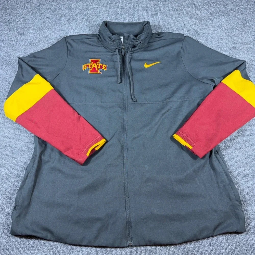 Nike Iowa State Cyclones Jacket Mens XXL Grey Red Yellow Full Zip Dri-FIT Hooded